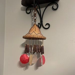 Vintage Wind chime. Driftwood hat w/hanging sea urchin spines & capiz shells
